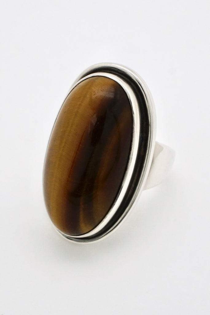 Vintage Georg Jensen Sterling Silver Oval Tigers Eye Ring - design 46E Harald Nielsen