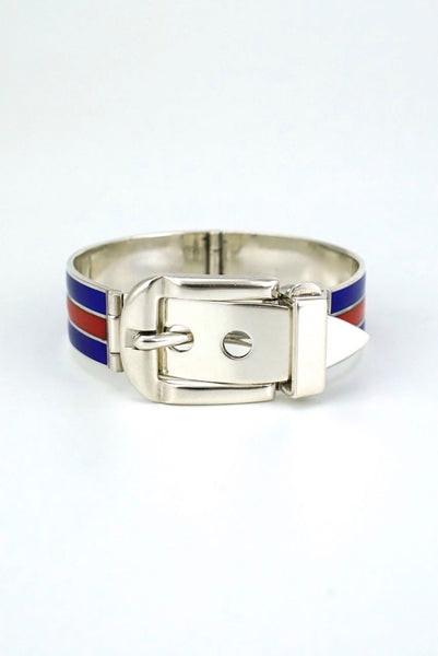 Vintage Gucci sterling silver blue and red enamel belt buckle