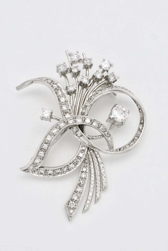 Vintage 18k White Gold Diamond Spray Brooch 1960s