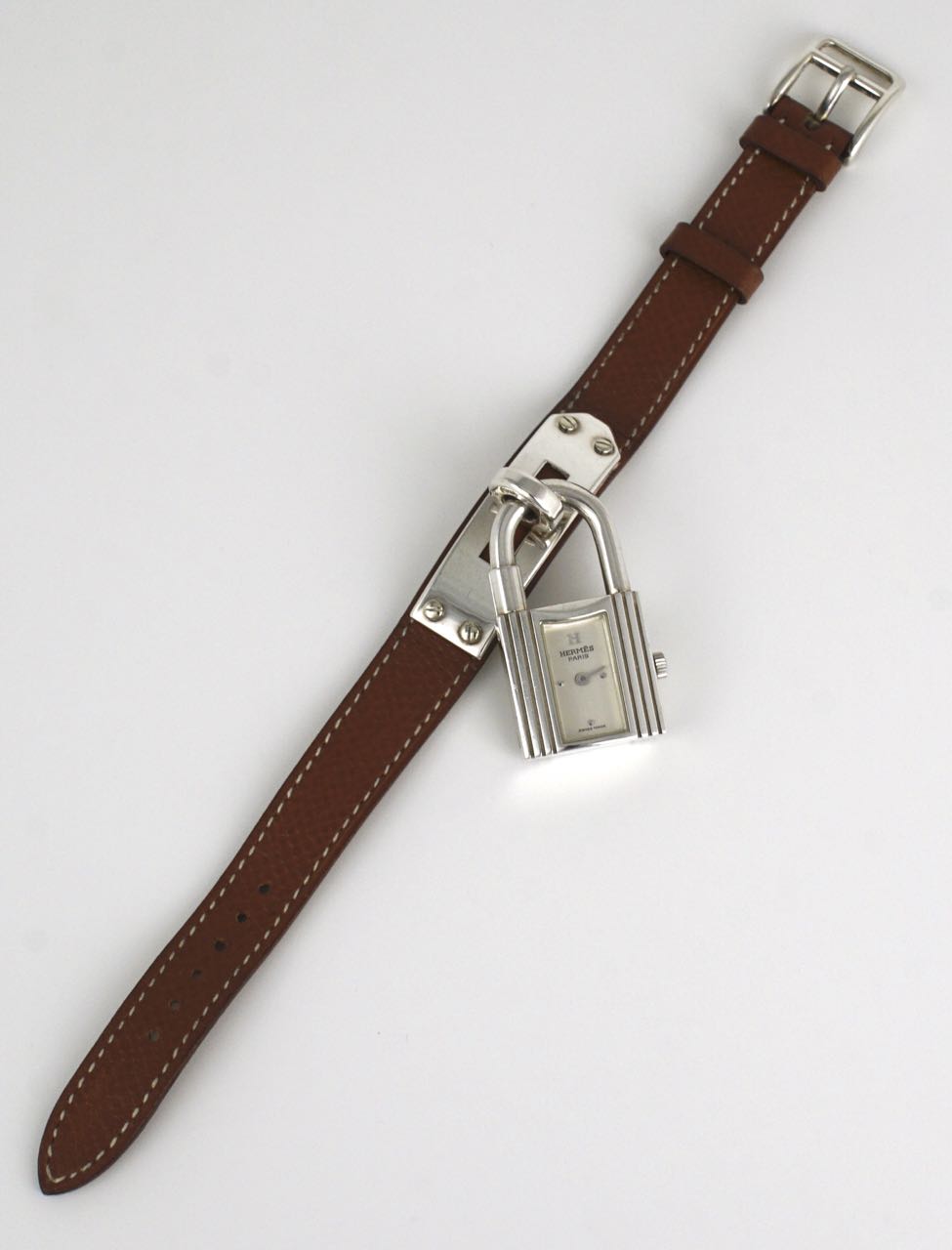 Vintage Hermes sterling silver and leather Kelly watch