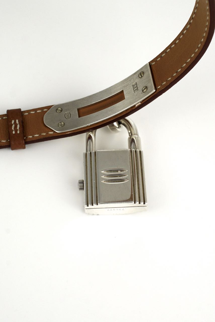 Vintage Hermes sterling silver and leather Kelly watch