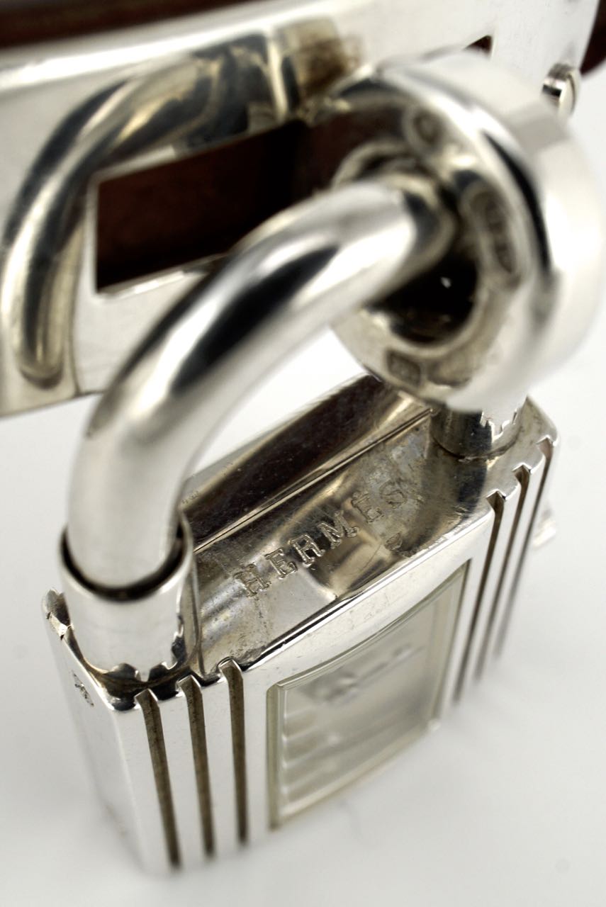 Vintage Hermes sterling silver and leather Kelly watch