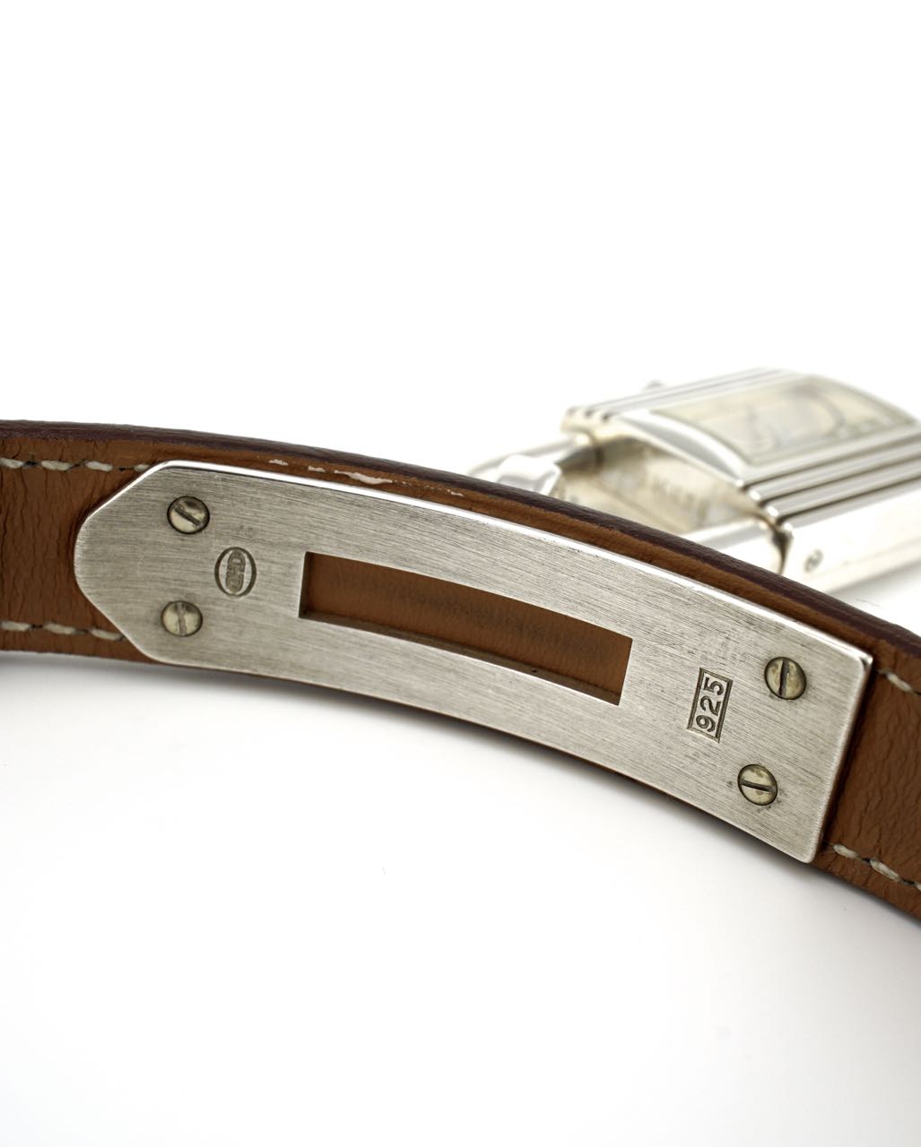 Vintage Hermes sterling silver and leather Kelly watch