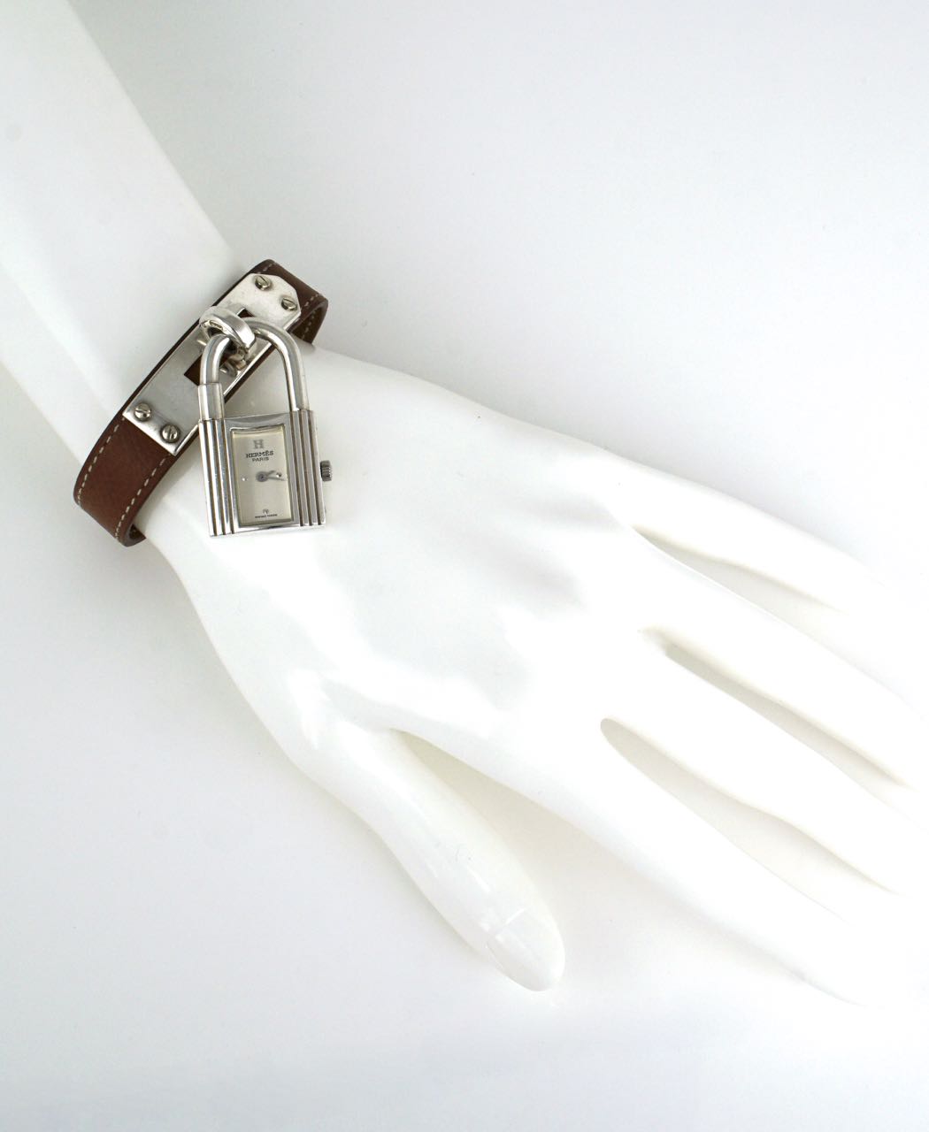 Vintage Hermes sterling silver and leather Kelly watch