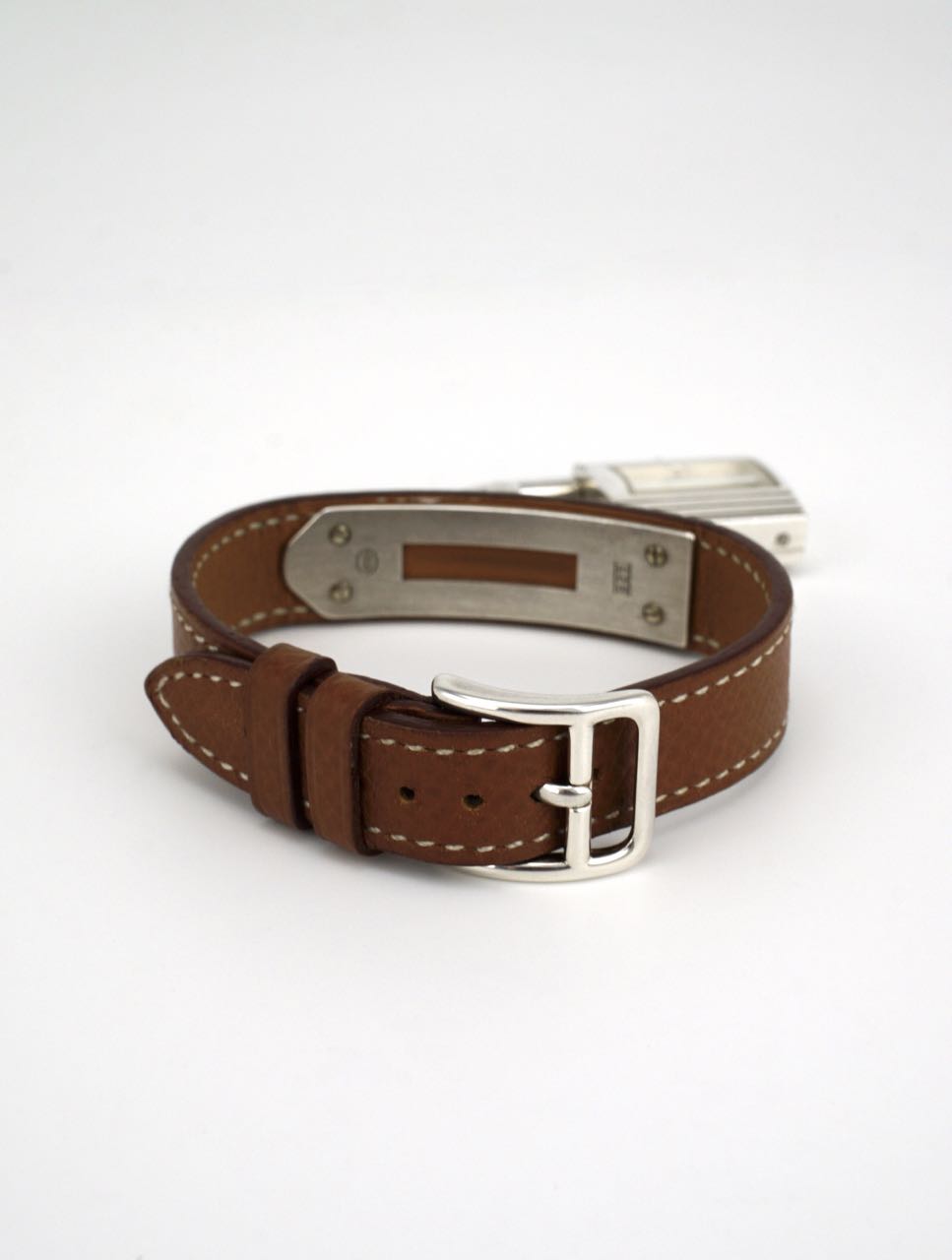 Vintage Hermes sterling silver and leather Kelly watch