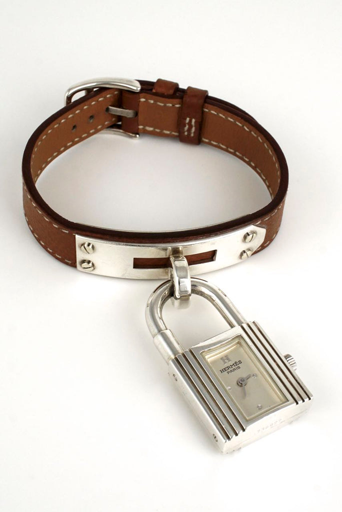 Vintage Hermes sterling silver and leather Kelly watch