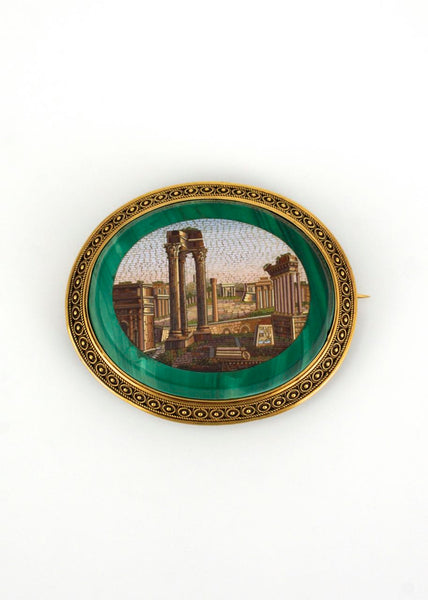 Broche Antique En Or 18k Avec Micro-mosaïque - Bijou Vintage - Occasion