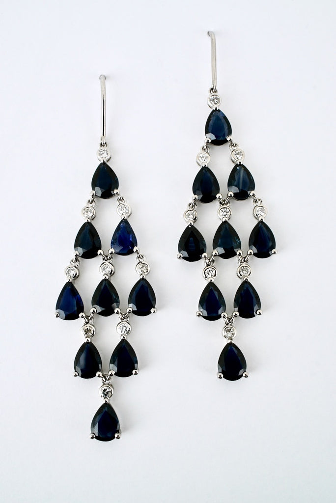 Vintage Platinum Sapphire Diamond Chandelier Drop Earrings