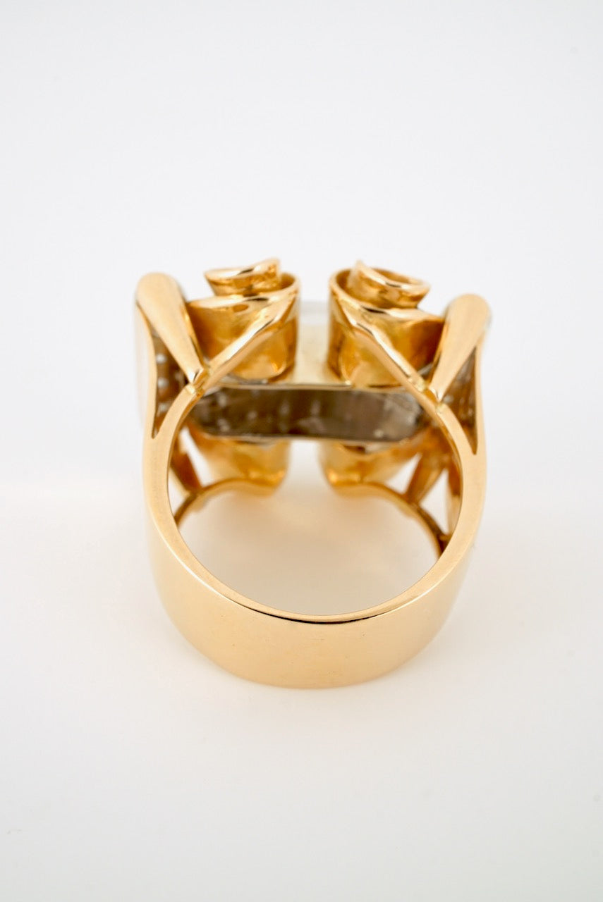 Vintage 18k Rose Gold Diamond Retro Scroll Ring