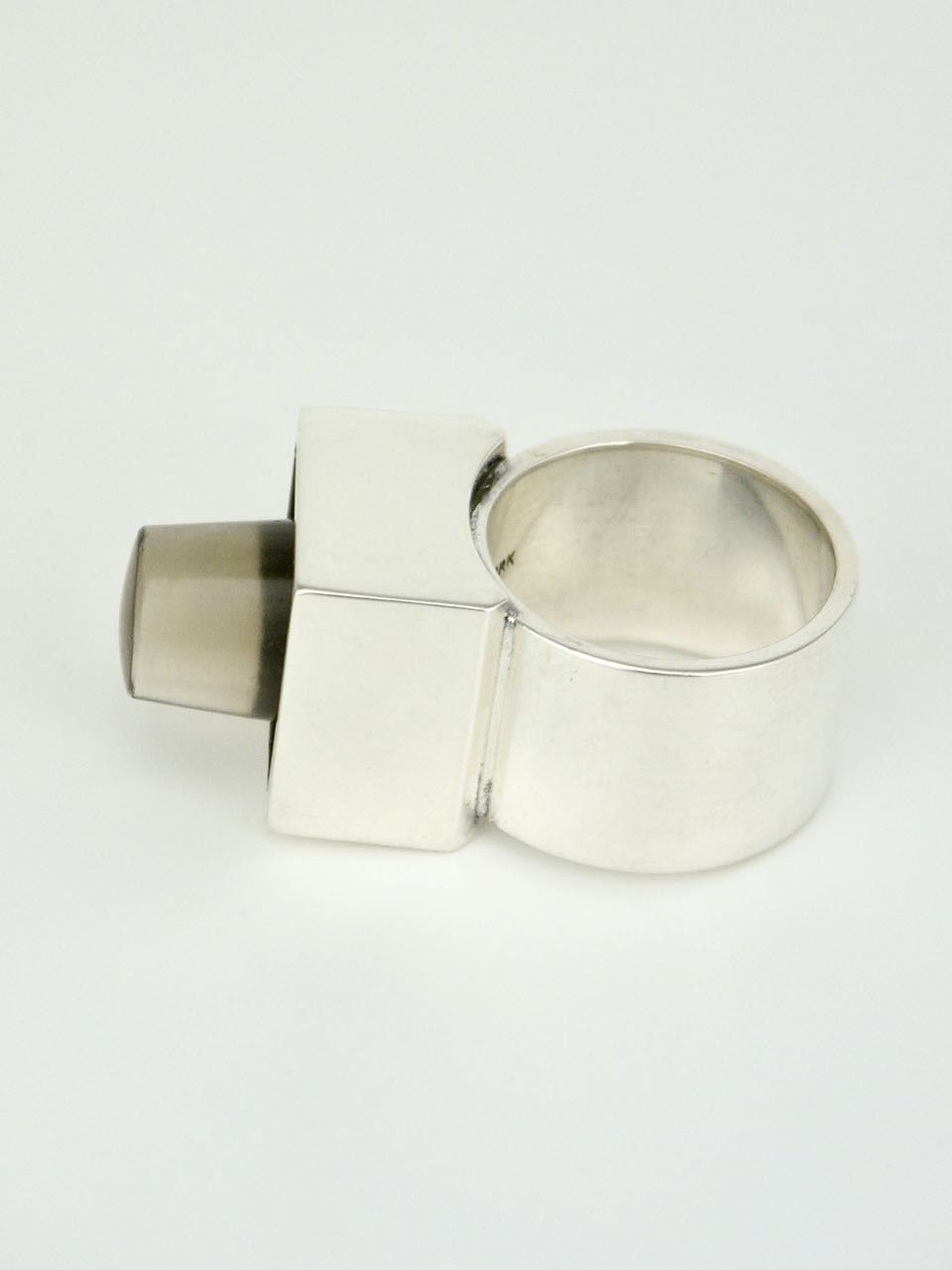 Vintage Hans Hansen Silver and Smoky Quartz Box Ring Denmark 1970s