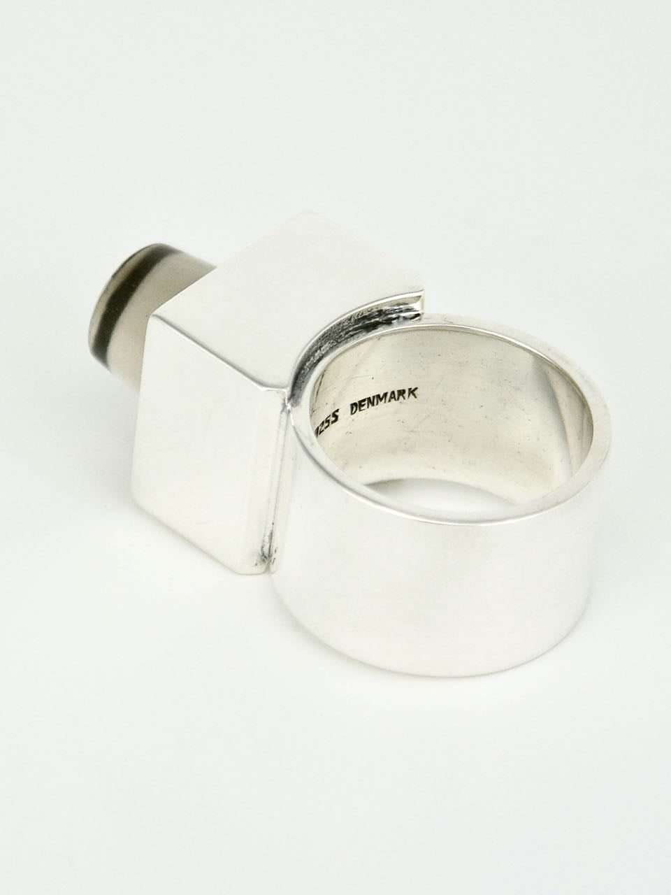 Vintage Hans Hansen Silver and Smoky Quartz Box Ring Denmark 1970s