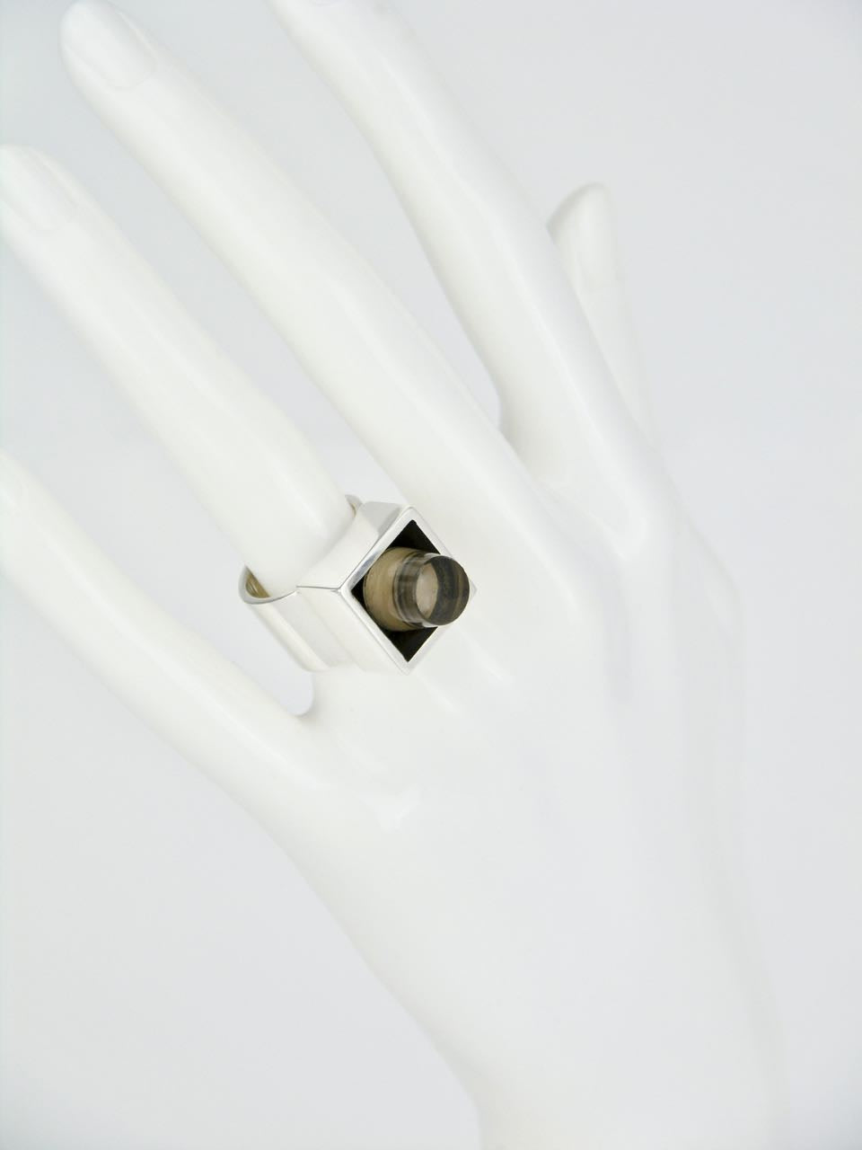 Vintage Hans Hansen Silver and Smoky Quartz Box Ring Denmark 1970s