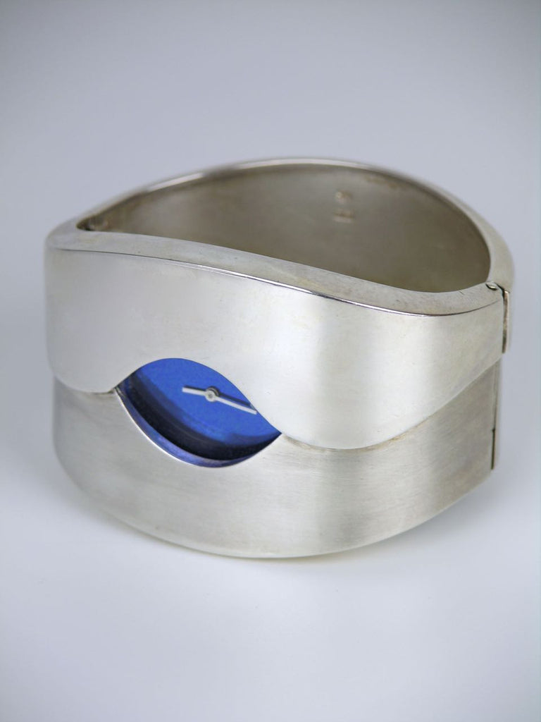 Heavy modernist silver hinged cuff watch by Relo of Austria