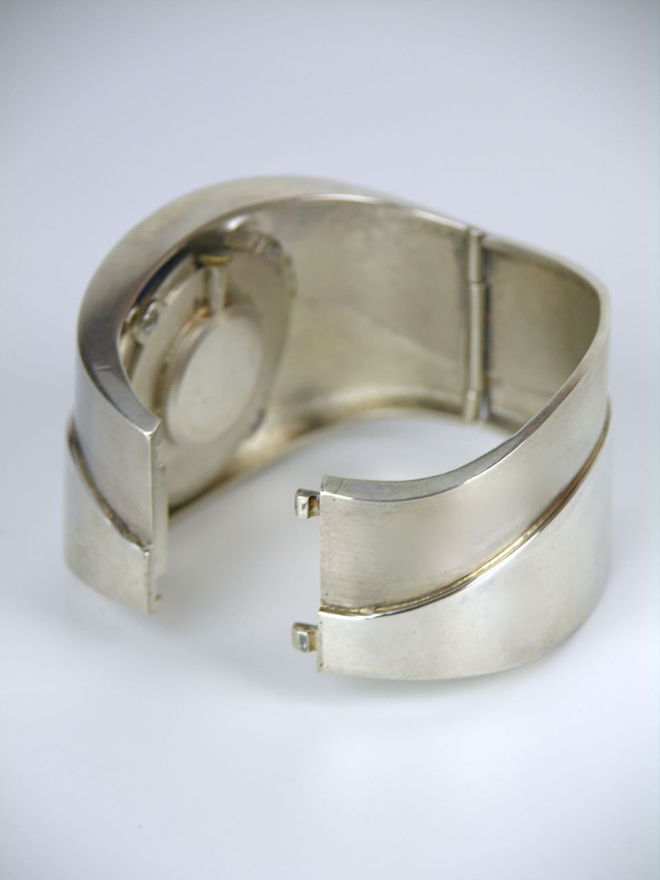Heavy modernist silver hinged cuff watch by Relo of Austria