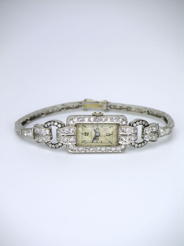 Antique Longines Art Deco platinum and diamond ladies watch
