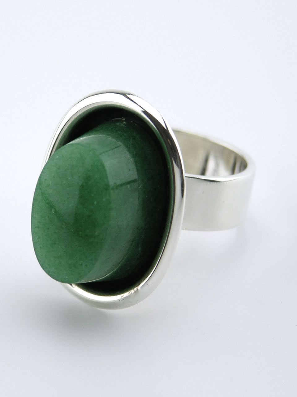 Vintage Hans Hansen silver and oval green aventurine ring