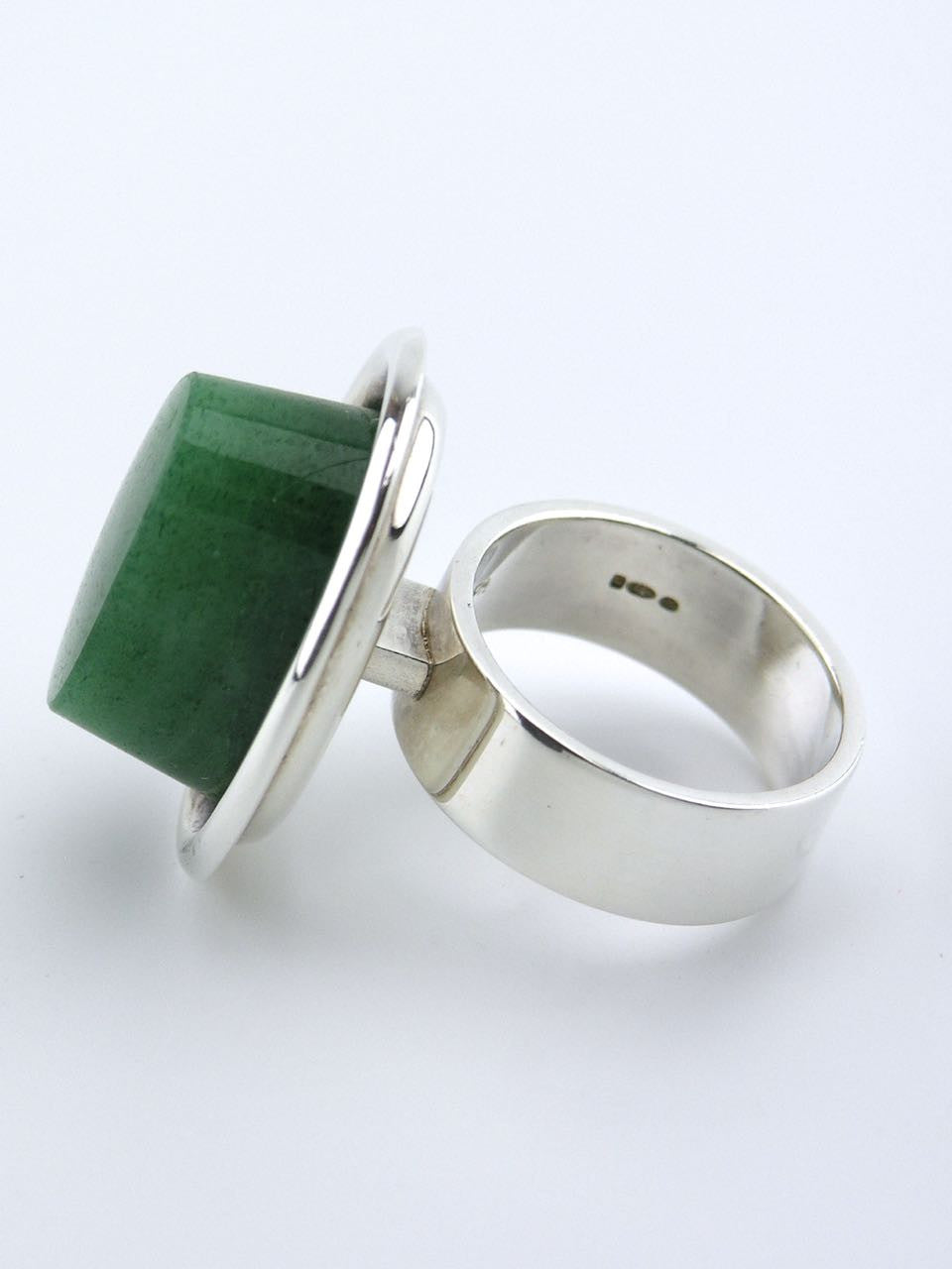 Vintage Hans Hansen silver and oval green aventurine ring