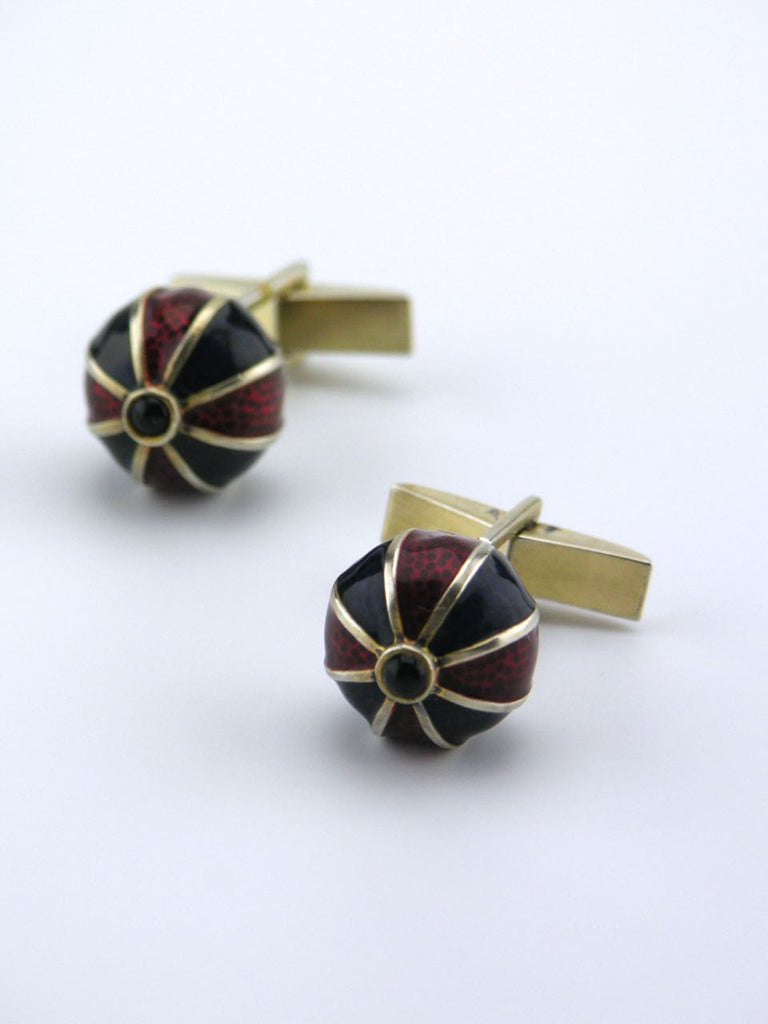Vintage American Solid Silver Red and Blue Enamel Gilt Ball Cufflinks