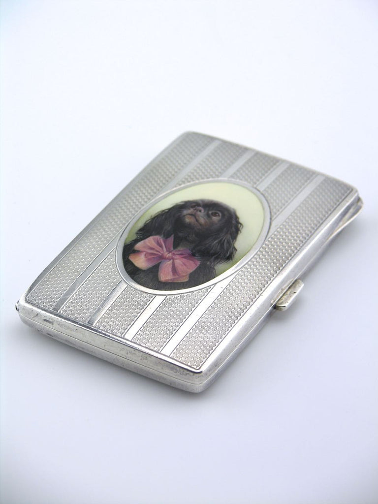 Antique Austrian Solid Silver and Enamel Portrait of a Dog Case