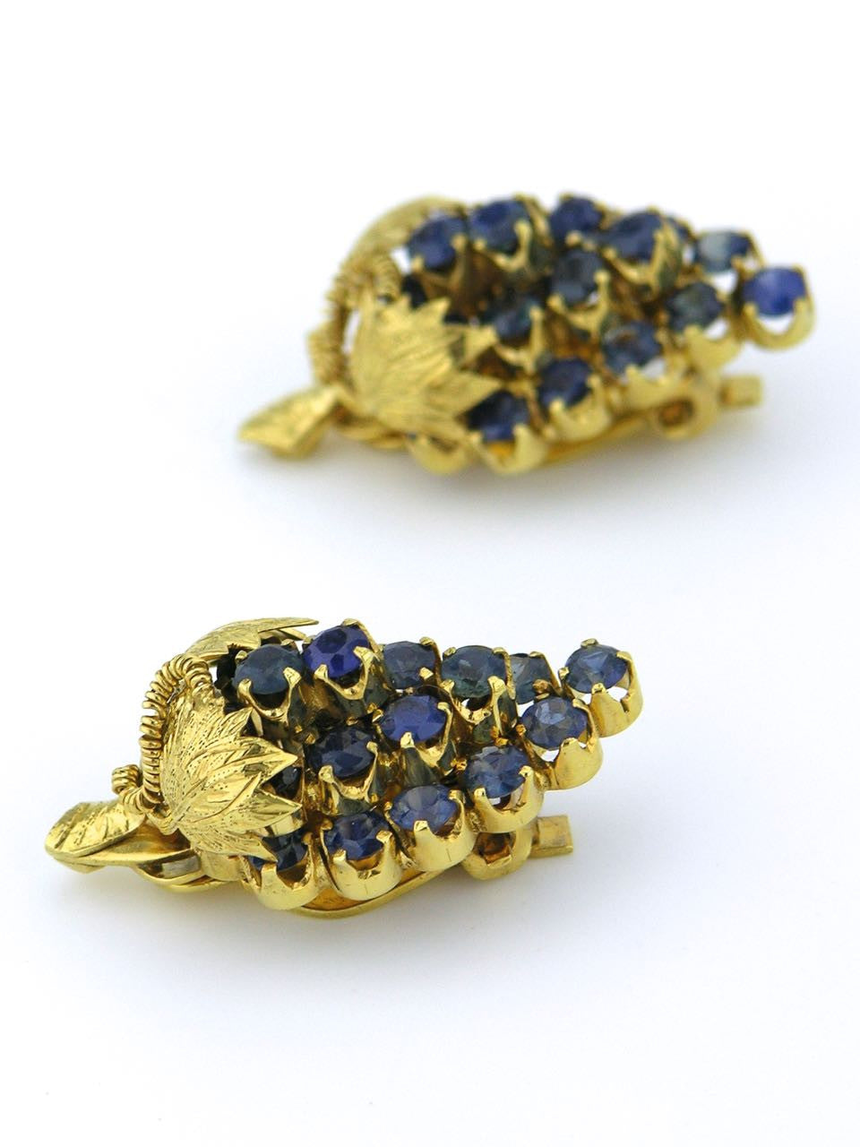 American 14ct yellow gold and blue sapphire clip earrings