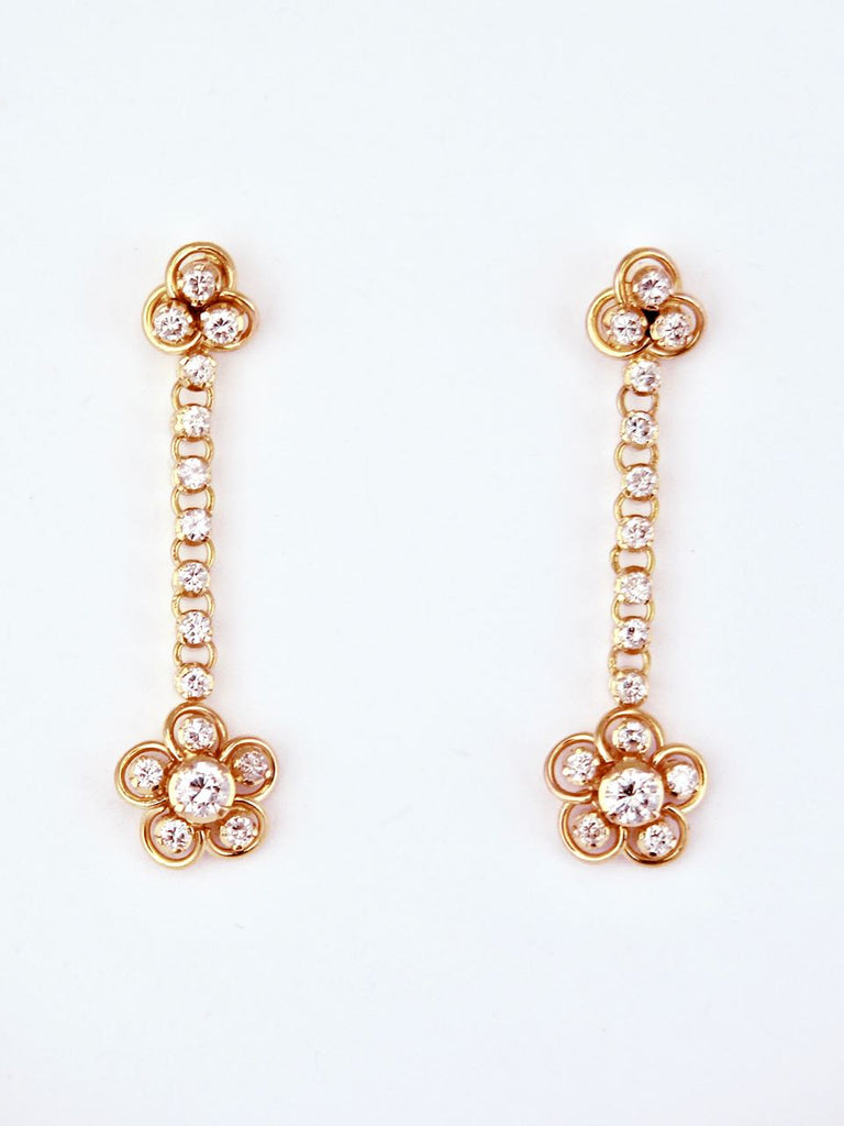 Vintage 18k Gold Diamond Cluster Drop Earrings