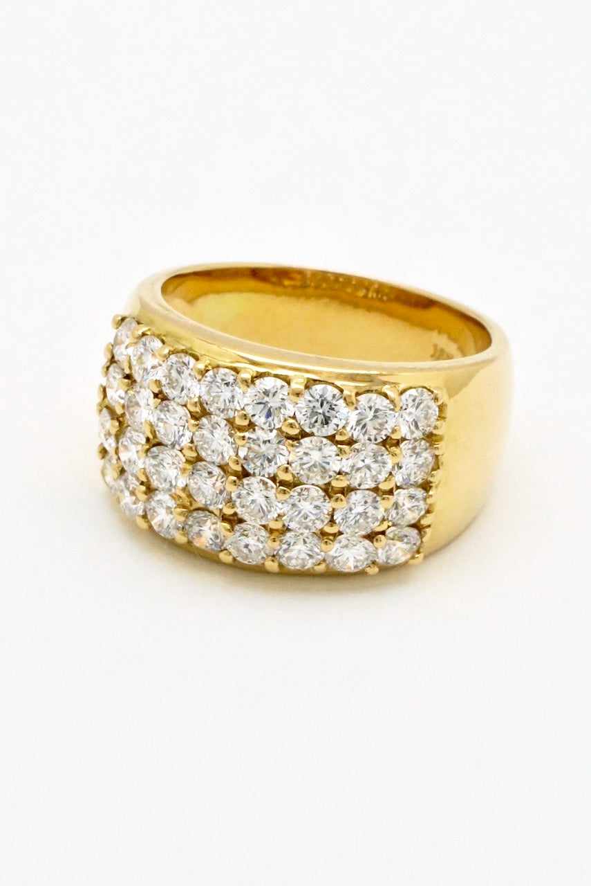 Vintage 18k Yellow Gold 4 Row Diamond Band Ring 1980s