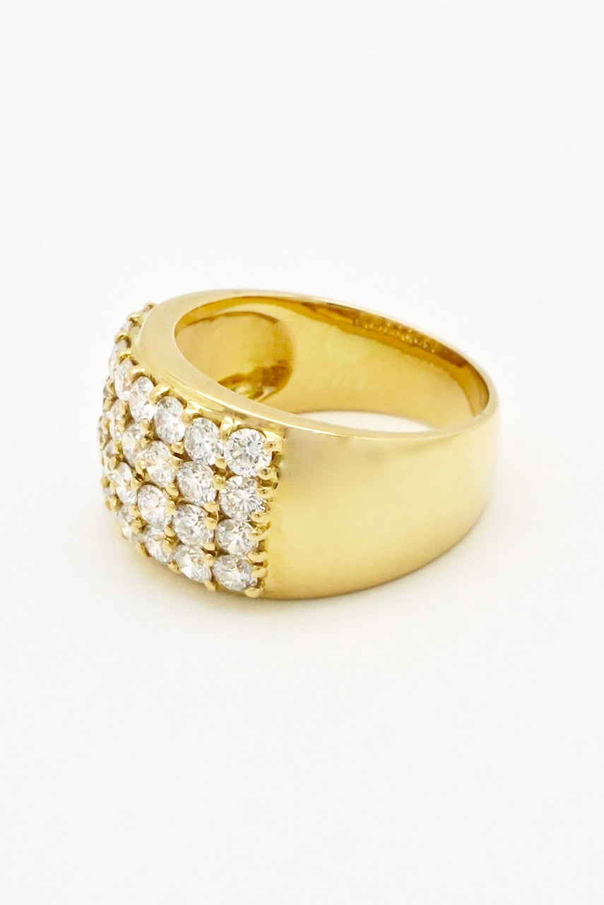 Vintage 18k Yellow Gold 4 Row Diamond Band Ring 1980s