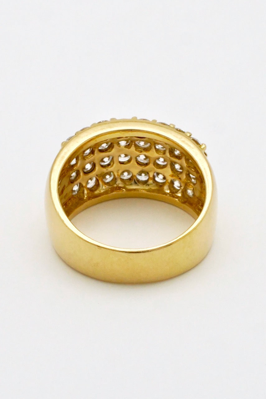 Vintage 18k Yellow Gold 4 Row Diamond Band Ring 1980s