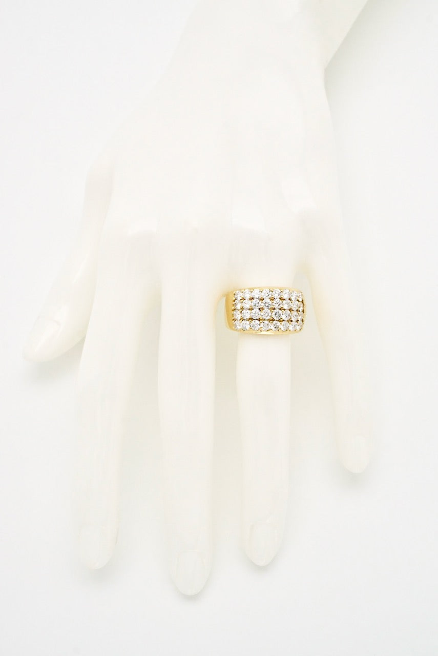 Vintage 18k Yellow Gold 4 Row Diamond Band Ring 1980s