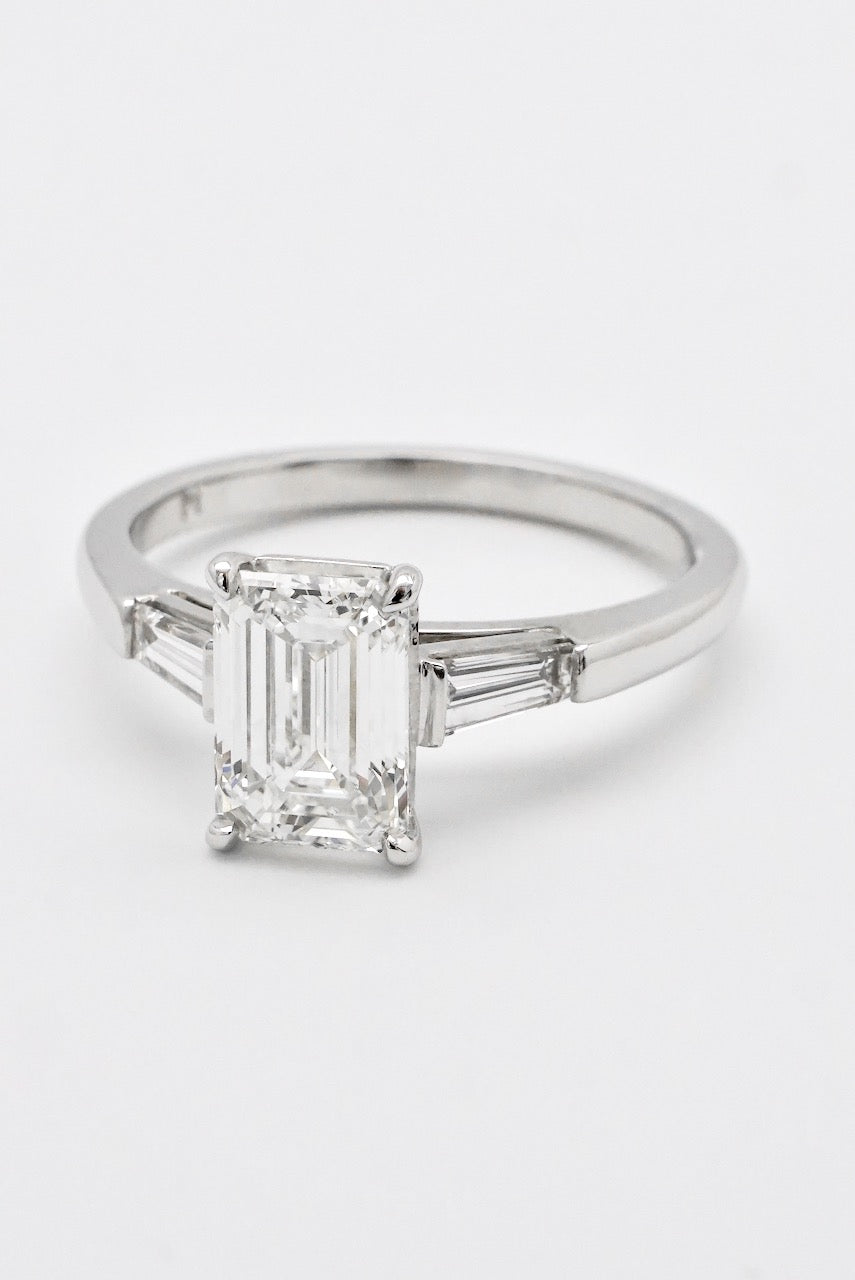 Vintage Platinum Emerald Cut Diamond Solitaire Ring
