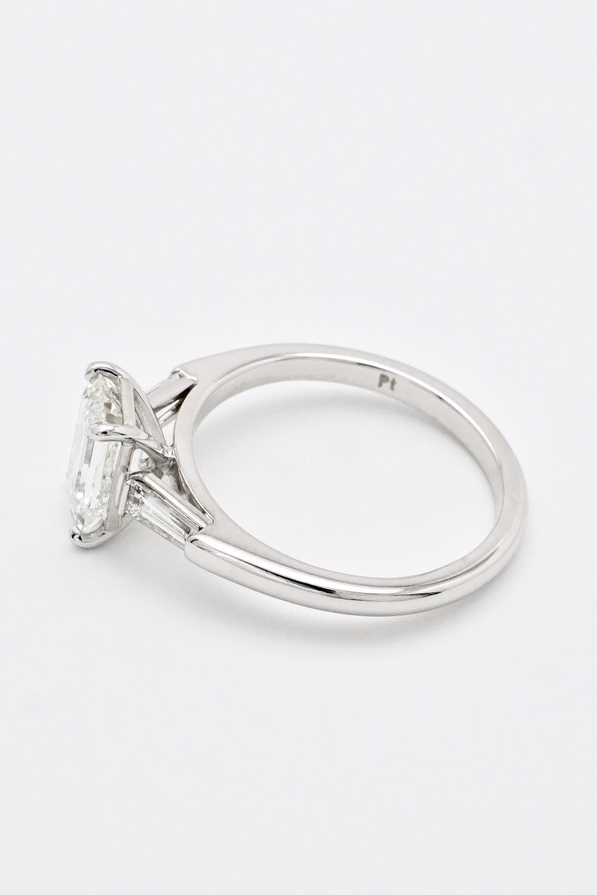 Vintage Platinum Emerald Cut Diamond Solitaire Ring