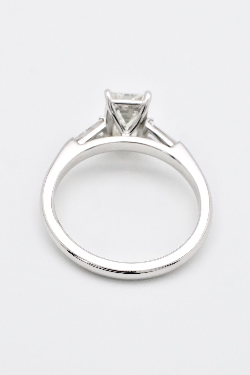 Vintage Platinum Emerald Cut Diamond Solitaire Ring