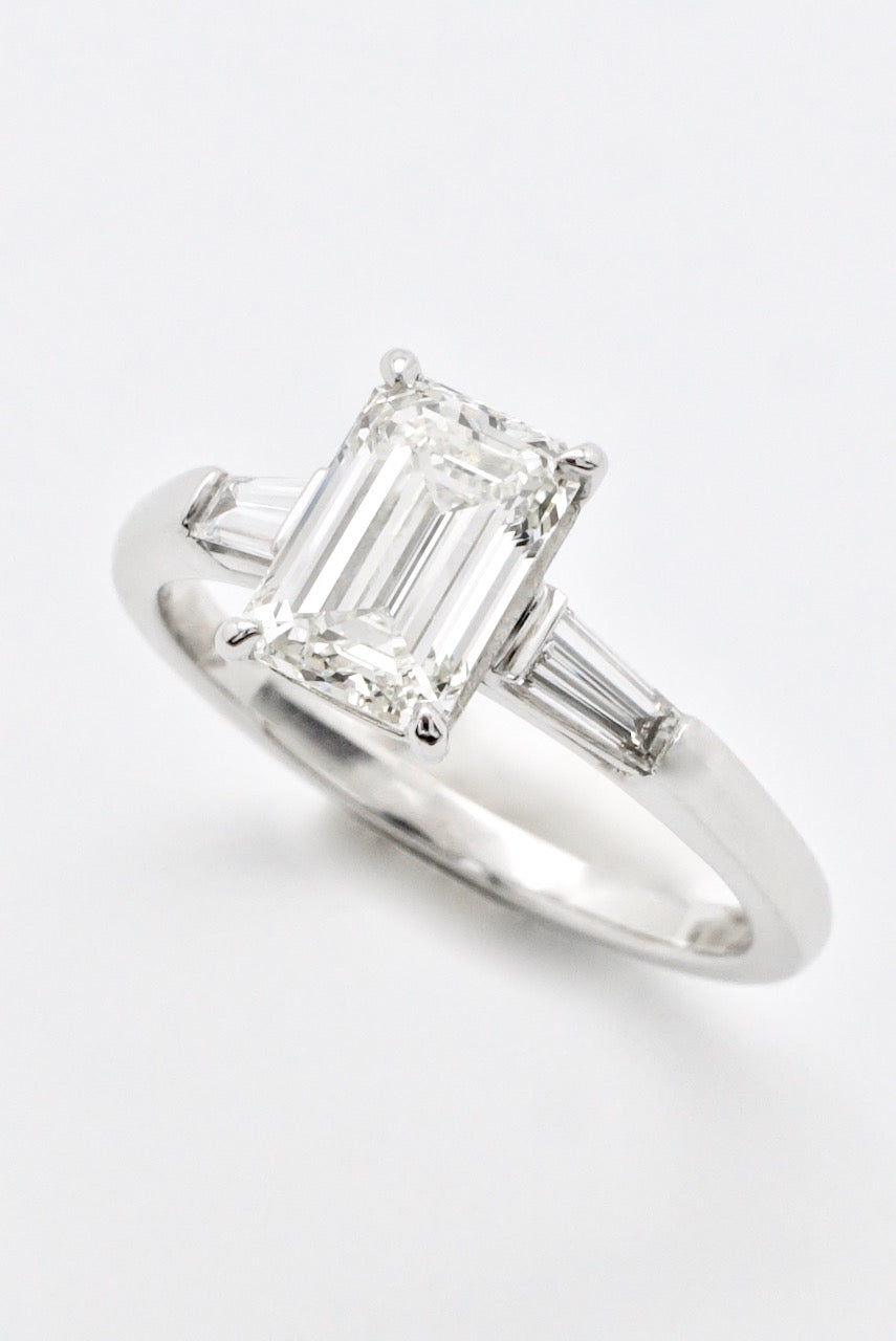 Vintage Platinum Emerald Cut Diamond Solitaire Ring