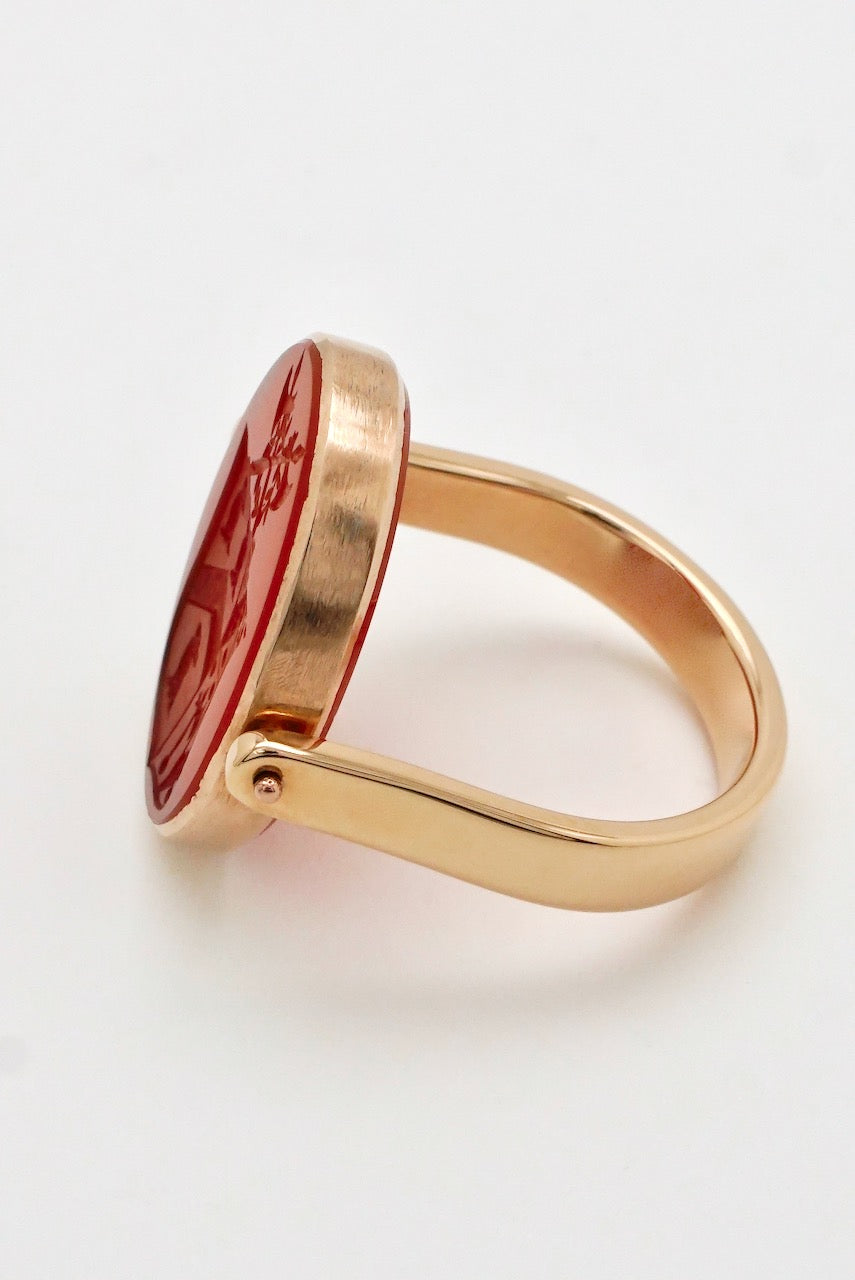 14k Gold Georgian Carnelian Amorial Intaglio Spinner Seal Ring