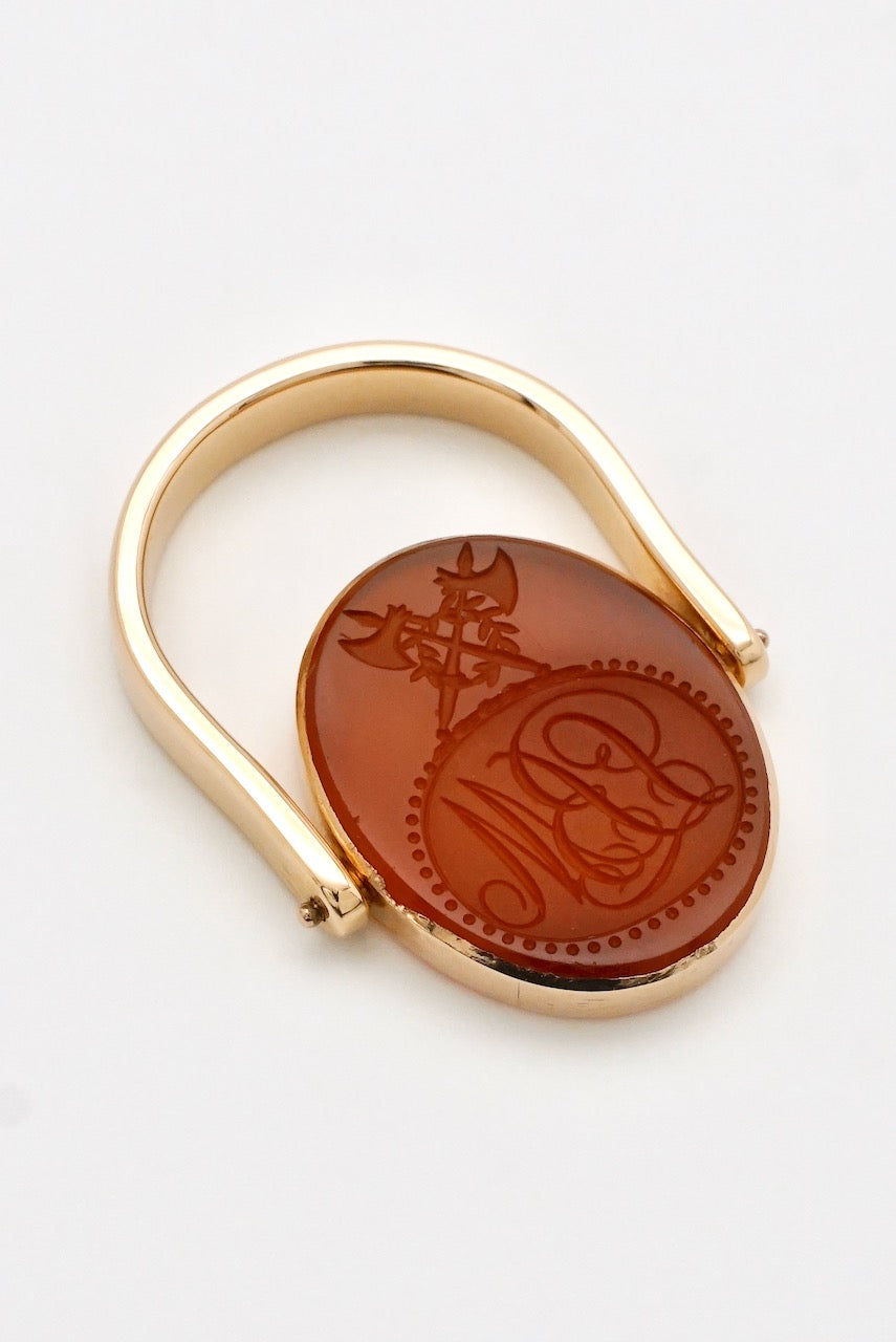 14k Gold Georgian Carnelian Amorial Intaglio Spinner Seal Ring