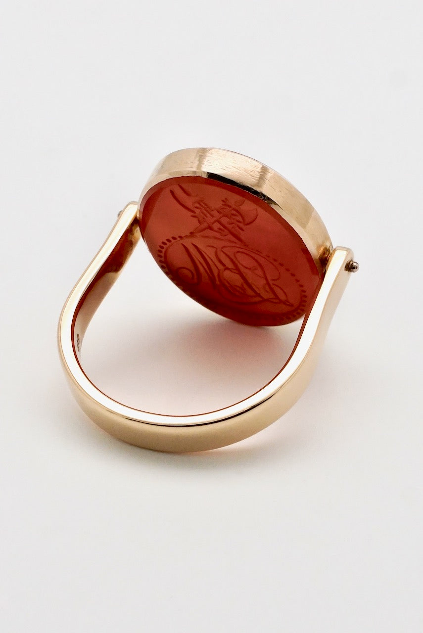 14k Gold Georgian Carnelian Amorial Intaglio Spinner Seal Ring