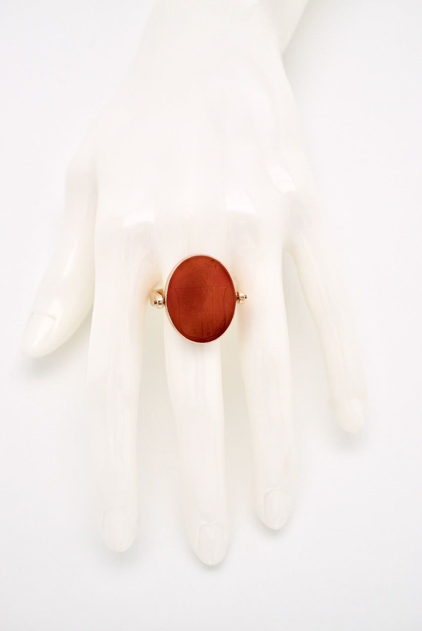 14k Gold Georgian Carnelian Amorial Intaglio Spinner Seal Ring