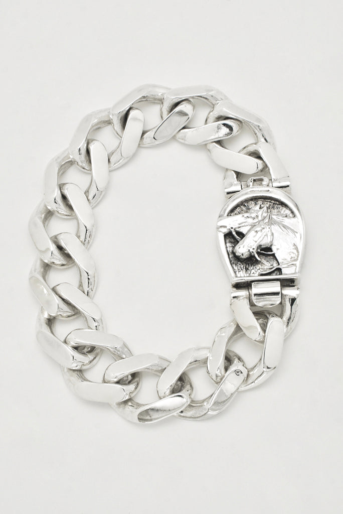Vintage Sterling Silver Equestrian Chain Bracelet 1980s