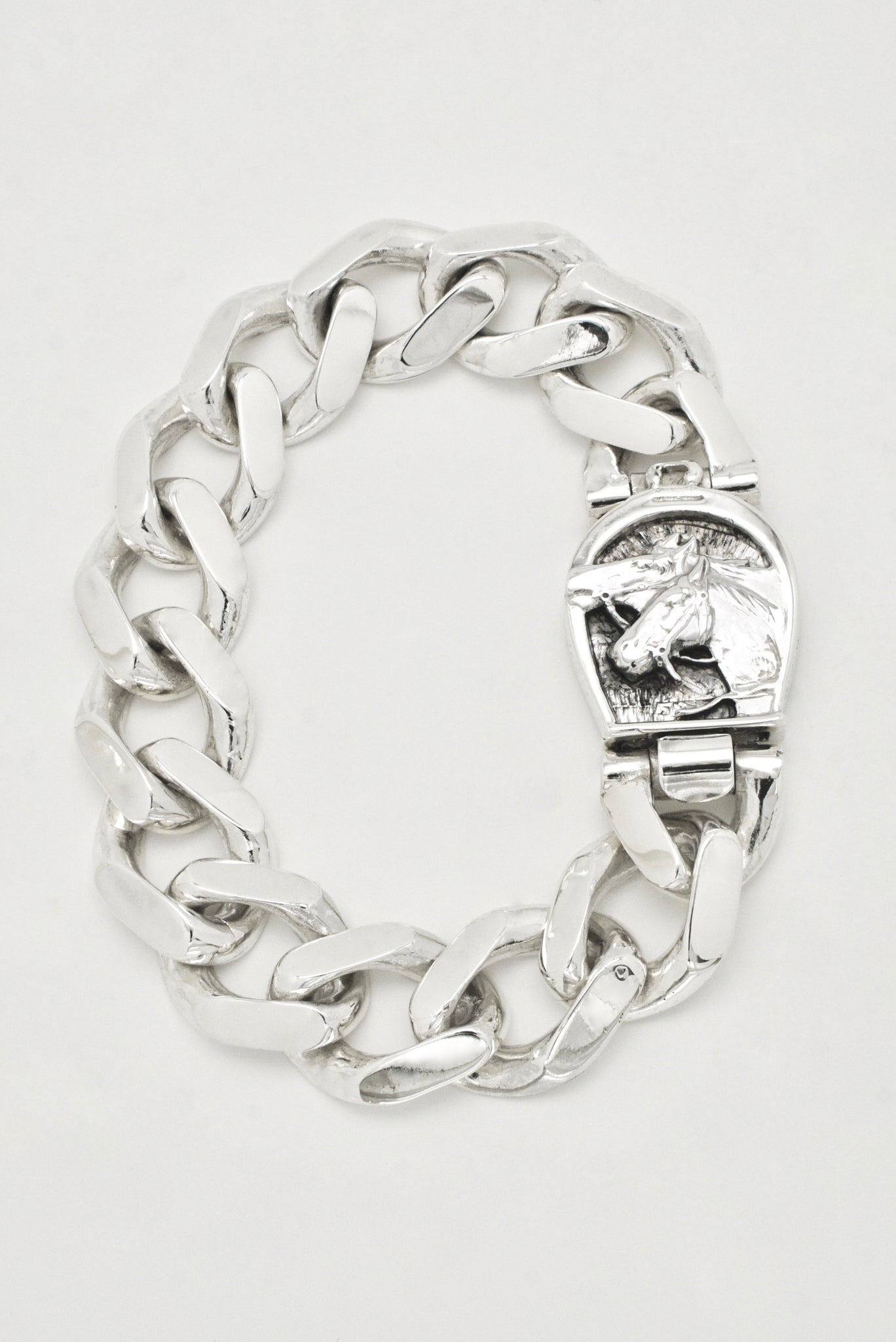 Vintage Sterling Silver Equestrian Chain Bracelet 1980s