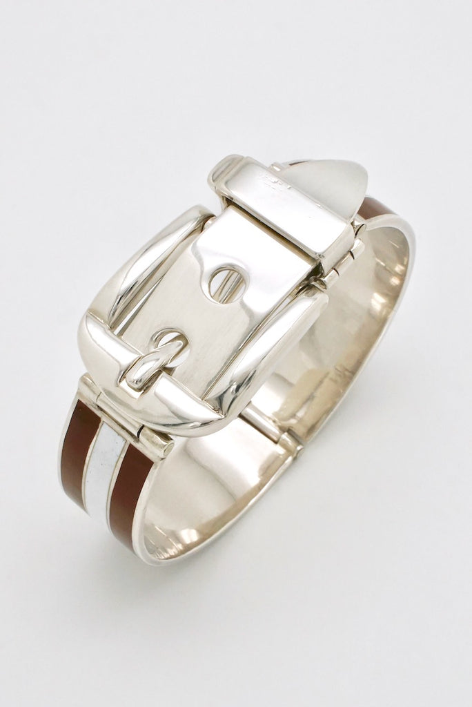 Vintage Gucci Sterling Silver Enamel Belt Bracelet 1960s