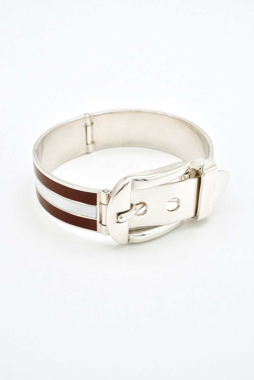 Vintage Gucci Sterling Silver Enamel Belt Bracelet 1960s