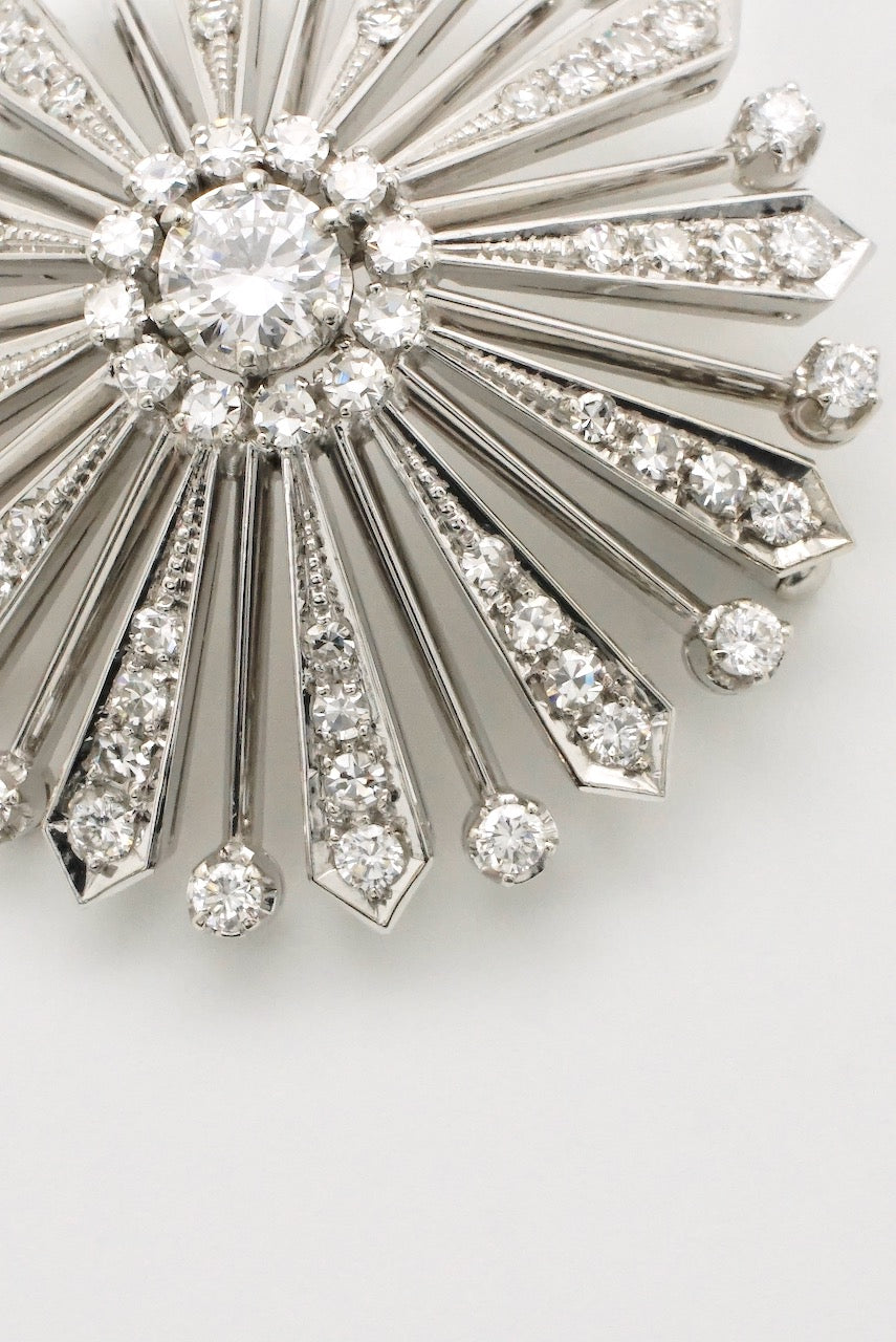 Vintage 18k White Gold Diamond Star Brooch 1960s