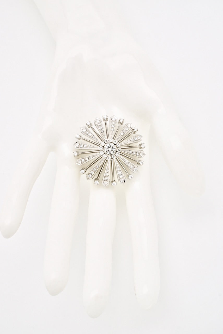 Vintage 18k White Gold Diamond Star Brooch 1960s
