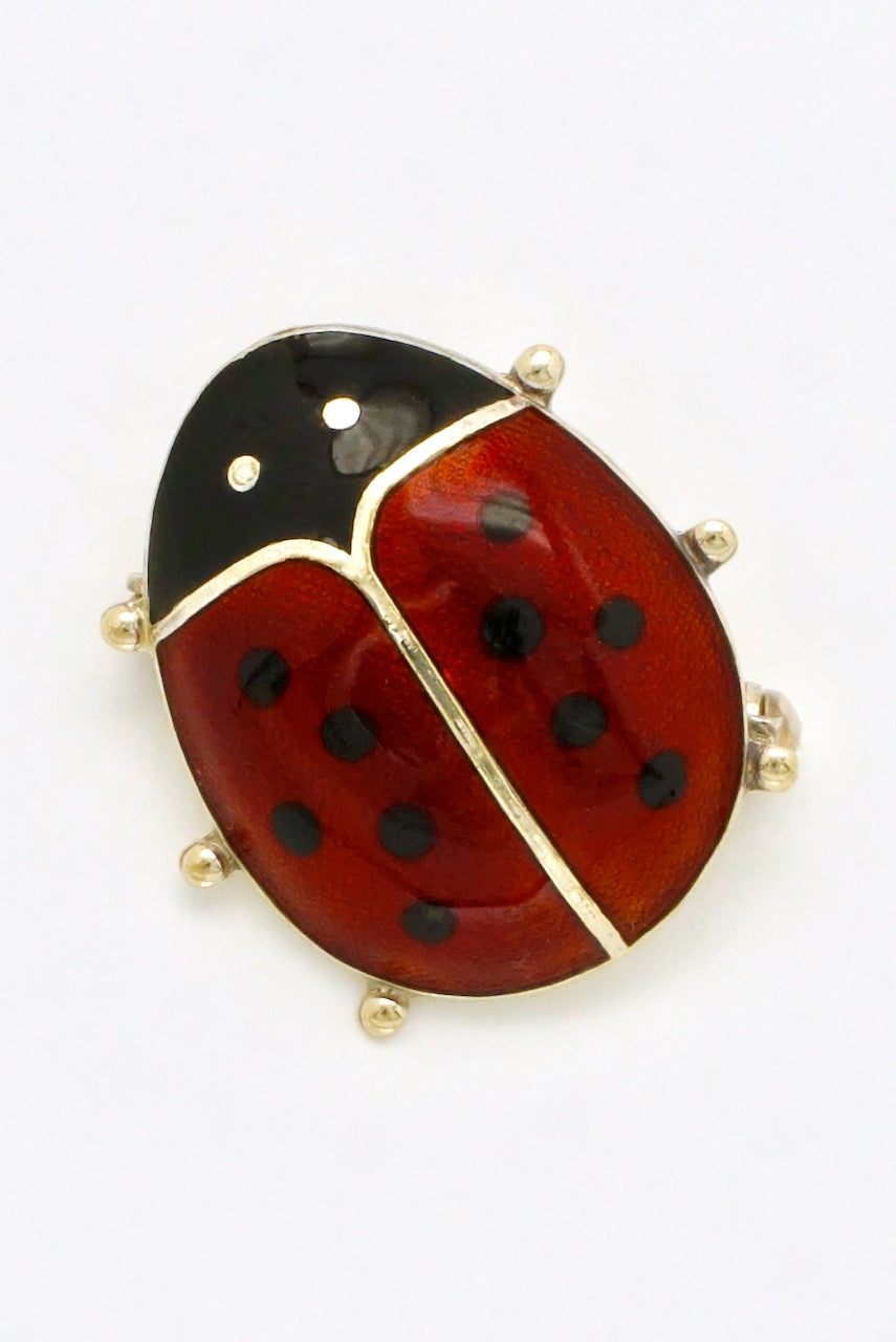 Vintage Sterling Silver Enamel Lady Bird Beetle Insect Brooch - David Andersen 1950s