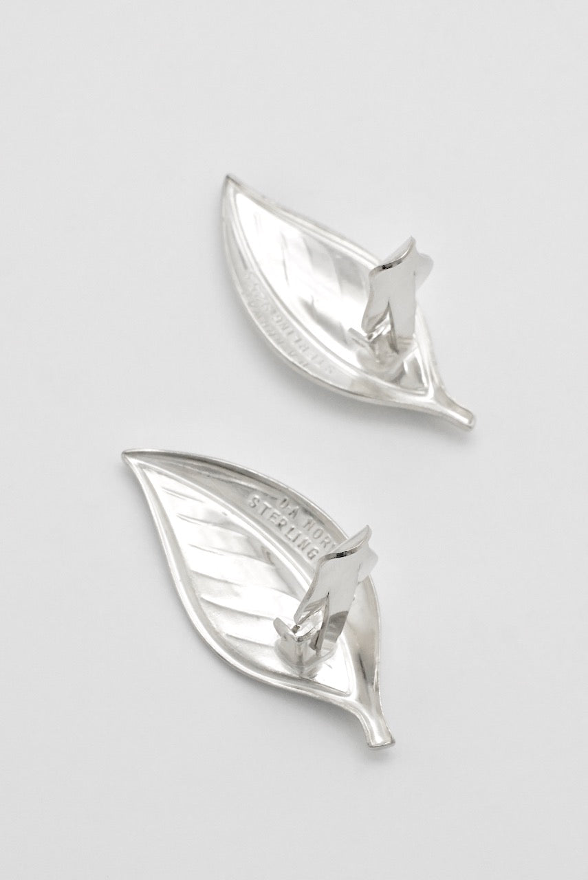 Vintage David Andersen Sterling Silver Enamel Leaf Clip Earrings 1960s