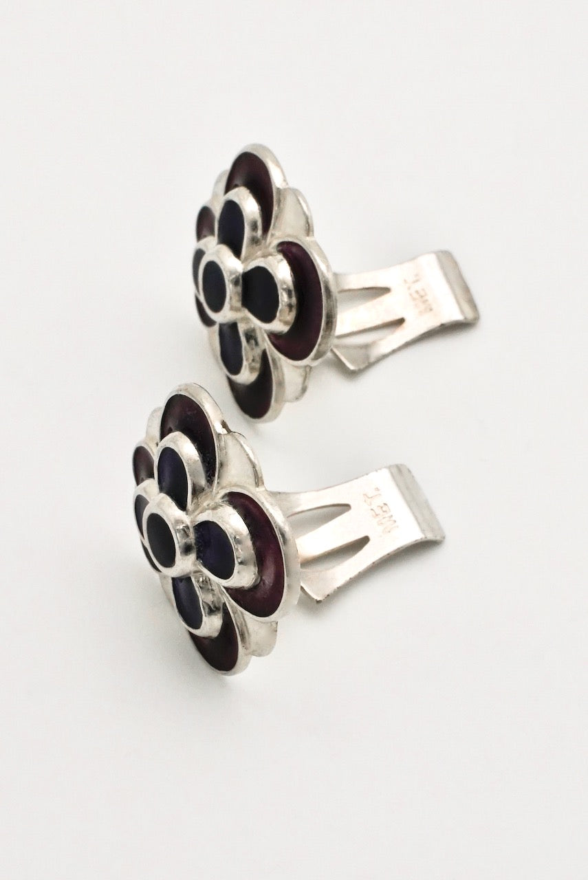 Vintage David Andersen Enamel Flower Clip Earrings 1960s