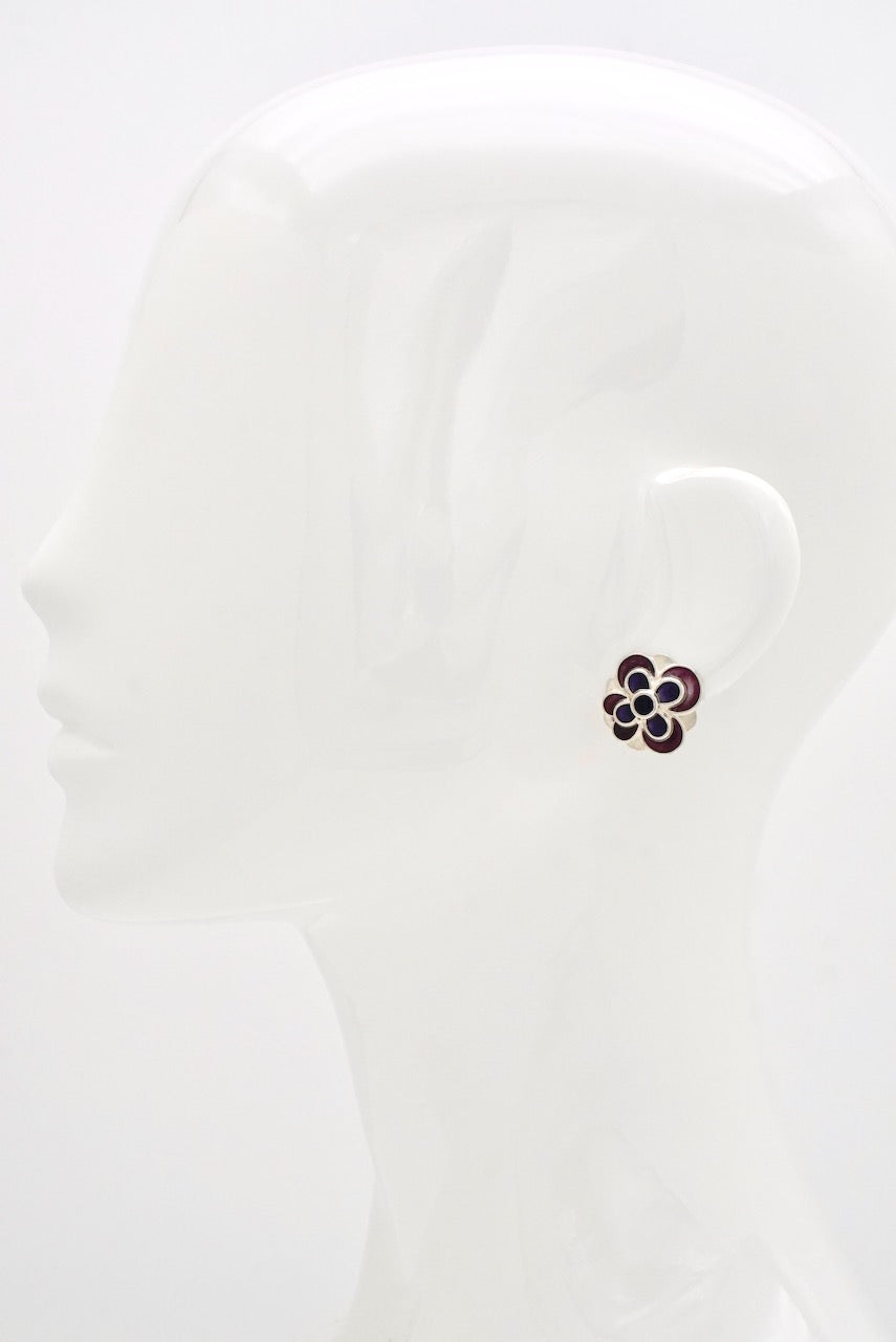 Vintage David Andersen Enamel Flower Clip Earrings 1960s