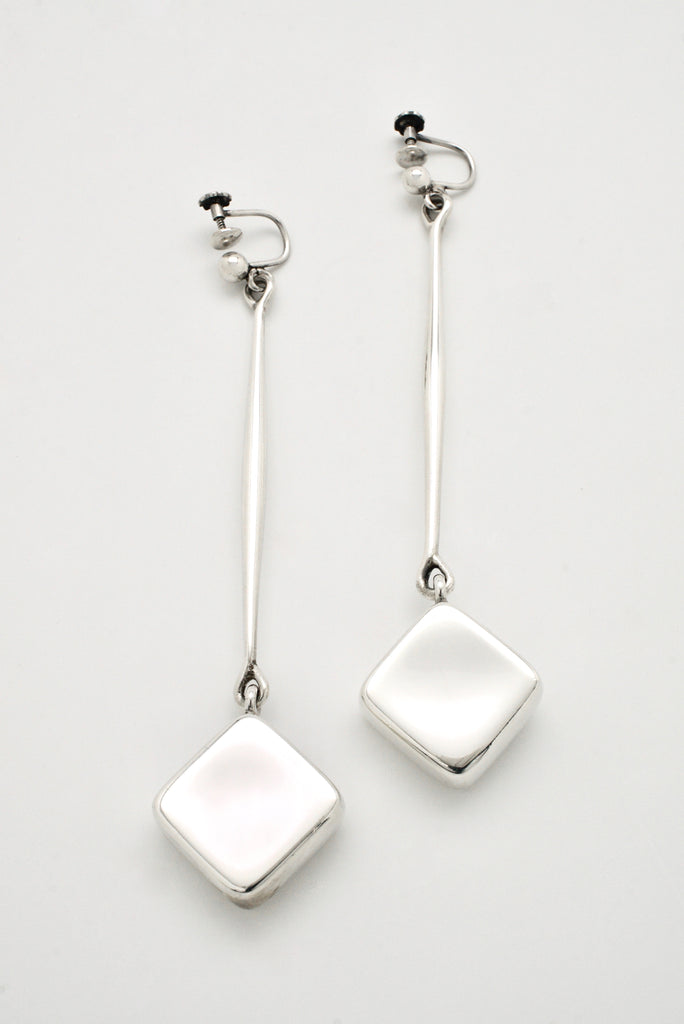 Vintage Georg Jensen Sterling Silver Square Drop Earrings - Design 152 Astrid Fog