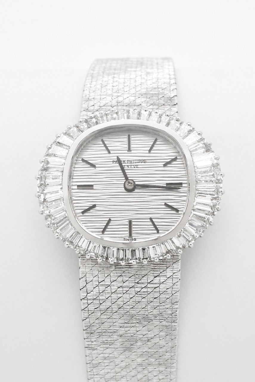 Vintage Patek Philippe 18k White Gold Diamond Wrist Watch 1970s