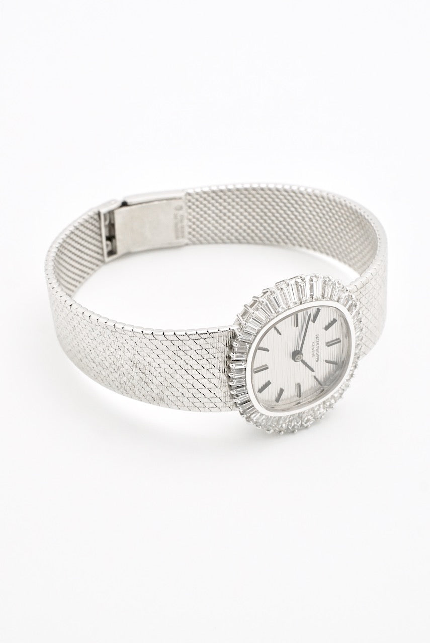 Vintage Patek Philippe 18k White Gold Diamond Wrist Watch 1970s